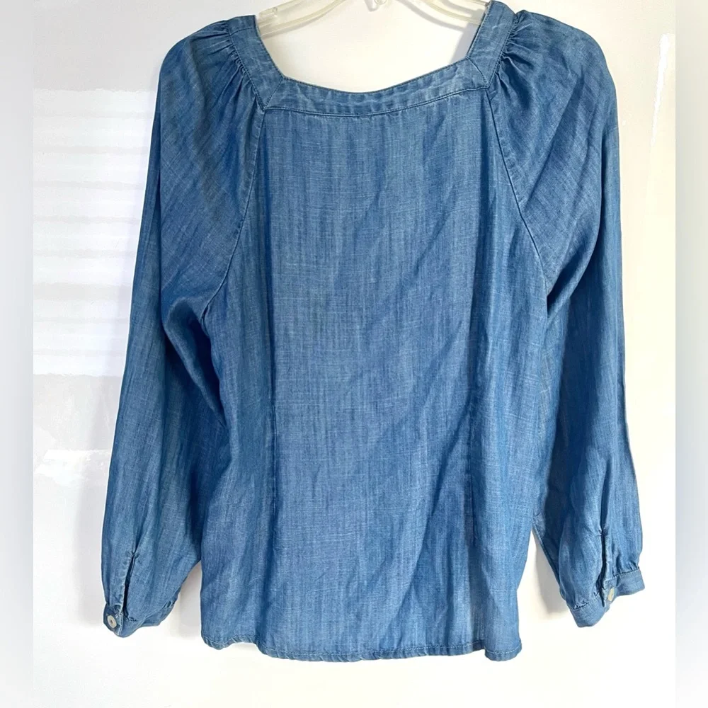 Talbots Chambray Square neck Button Down Blouse Shirt